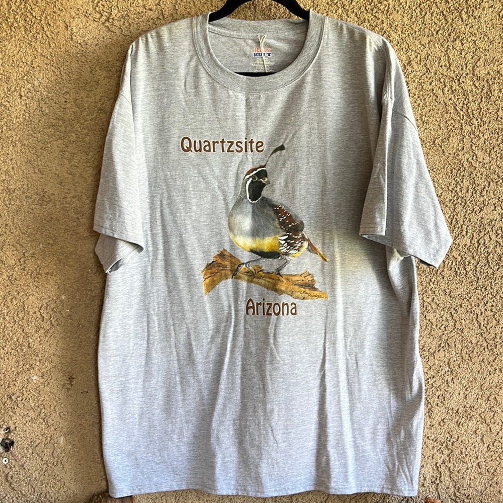 O Bar B Artworks Quartzsite AZ Gray Quail T-Shirt X-Large